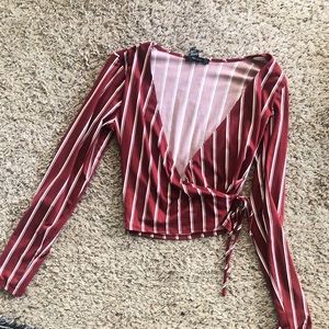 F21 long sleeve crop with deep V and tie